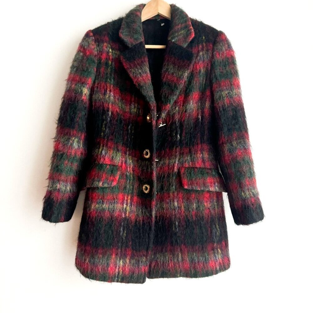 Vintage Wool Mohair Thick Plaid Blazer Jacket S